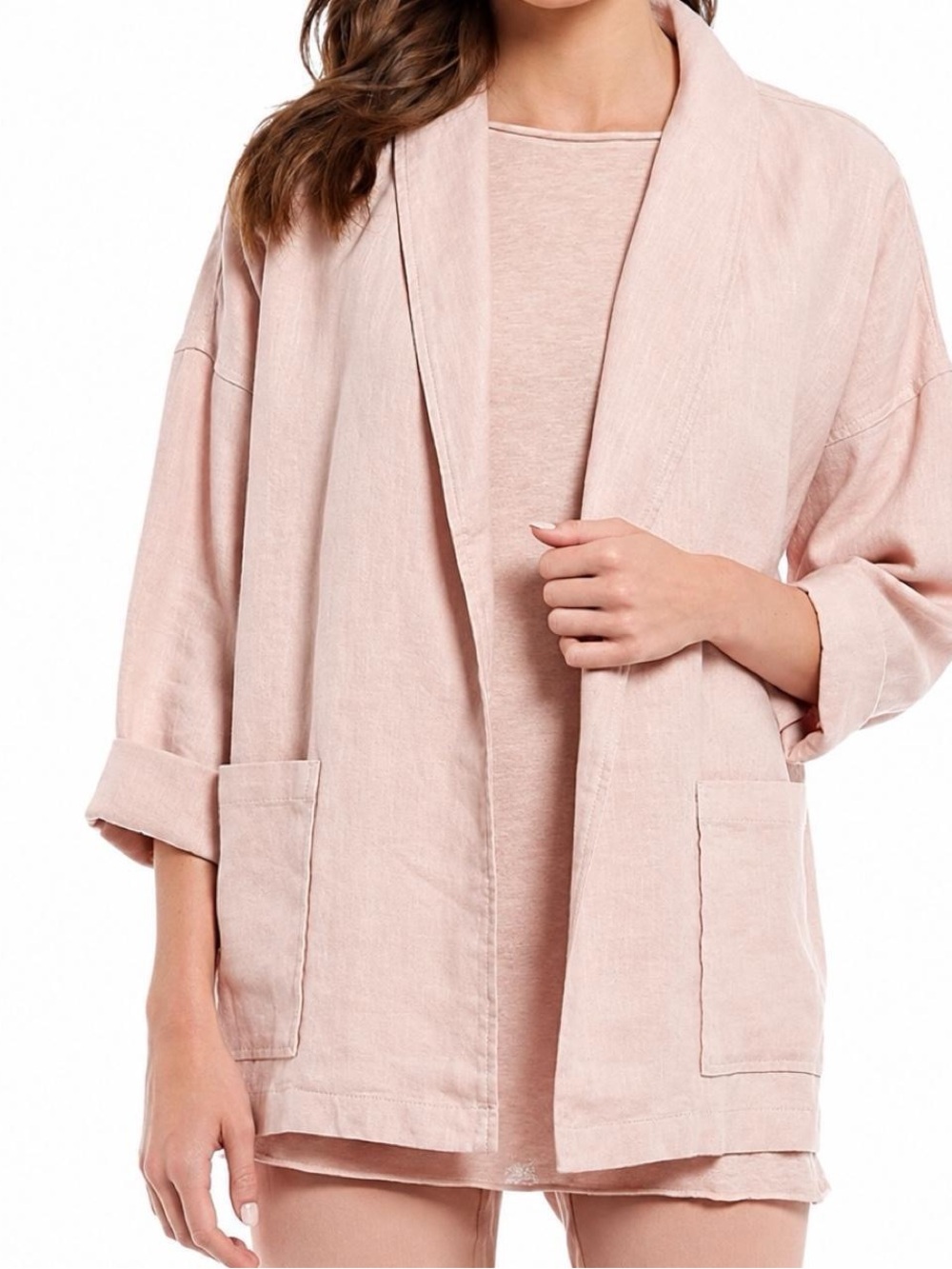 Eileen Fisher Pink Linen Blazer with Pockets